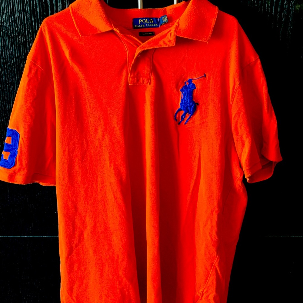 Polo Ralph Lauren orange and blue shirt